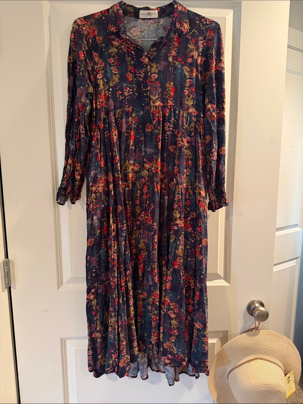 NATURAL LIFE Navy Floral Maxi Dress with Red & Yellow Accents